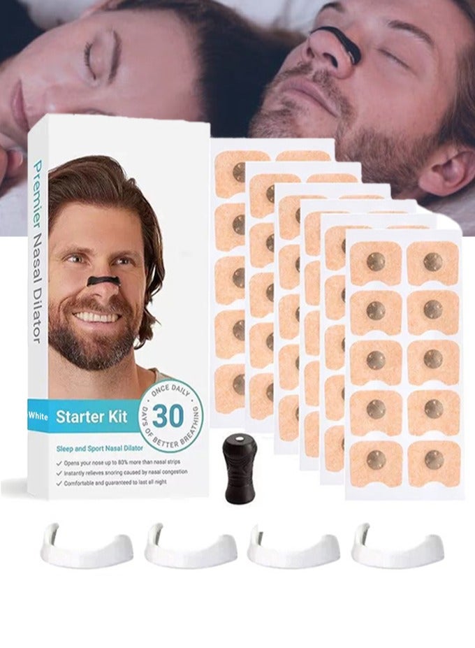 نفس مجموعة أدوات التنفس لصقات انف (30 قطعة، بيضاء) - تعزيز تناول الأكسجين، وتقليل الشخير، وتحسين جودة النوم - مقاومة للتعرق، آمنة على البشرة لصقة انف - حل إضافي للشخير - Image 1